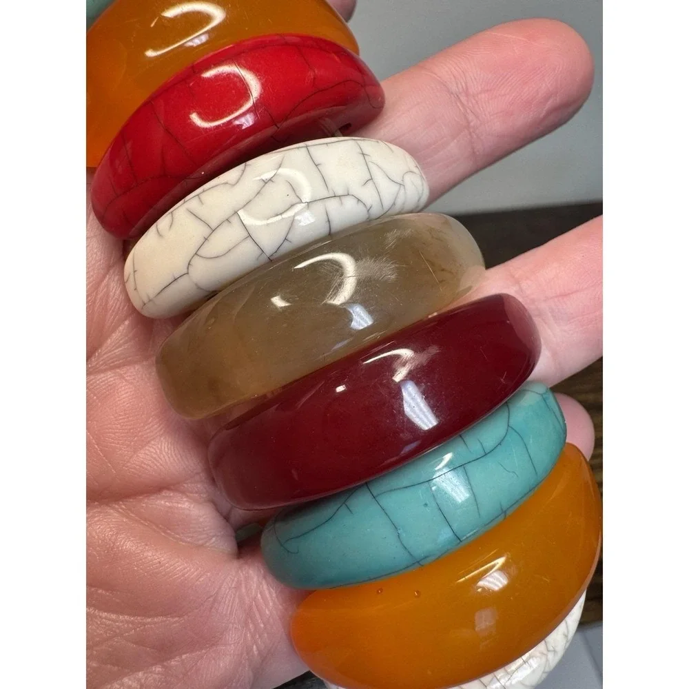 VTG Multicolored Lucite‎ Panel Stretch Bracelet Western Boho Chunky Statement